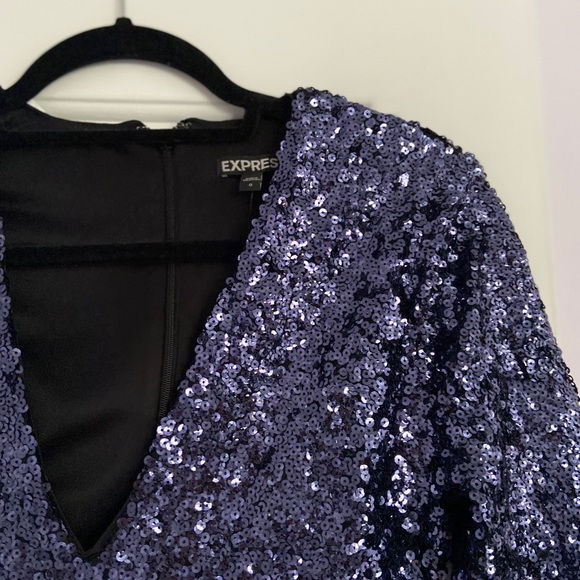 XS/0 Express Blue 3/4 Sleeve Sequin Dress - Picture 3 of 3